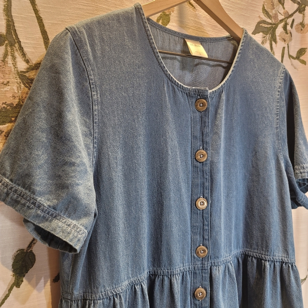 Blair Size Large Button Down Pockets Denim Shift Midi Blue Sundress Cottagecore - Picture 3 of 10